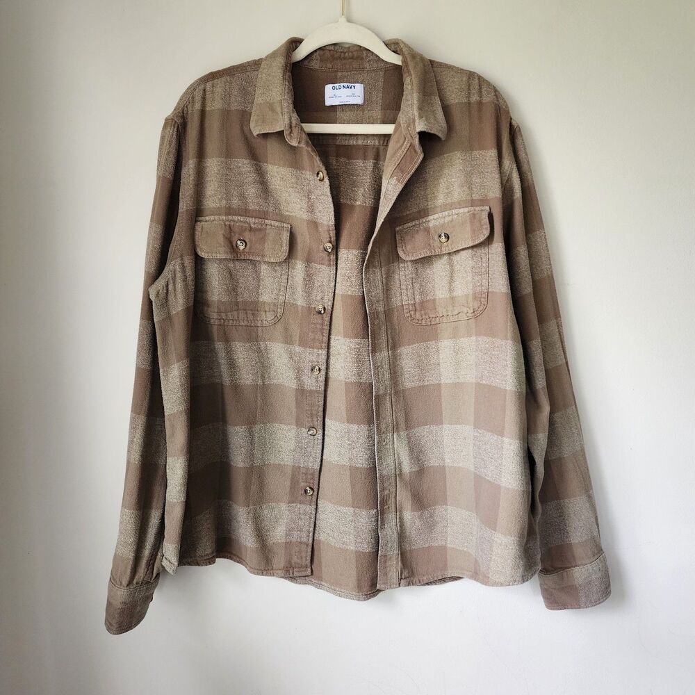 Men's Old Navy Tan/Cream Button Flannel (XL)